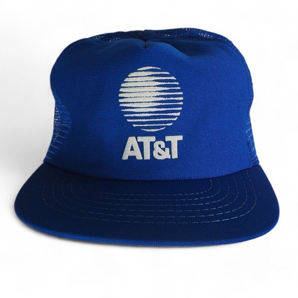 AT&T‎ Vintage 90s Trucker Style Snapback Blue / White Hat Made in USA